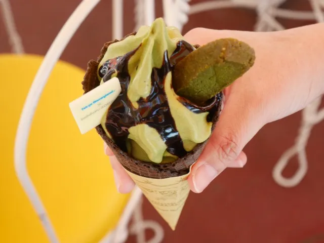 スペシャルソフトクリーム(抹茶&チョコ) 上面(アイスクリームコーン)