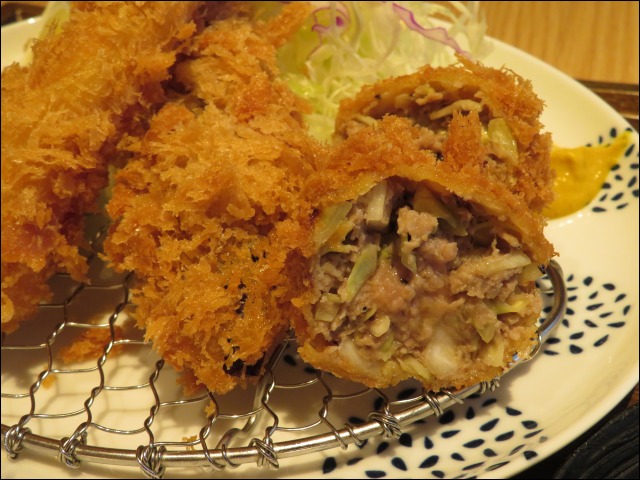 キャベツメンチかつ、茄子フライ（とんかつ 和幸）