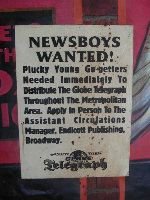 ニューヨーク・グローブ通信の新聞配達員募集ポスター（アメリカンウォーターフロント）